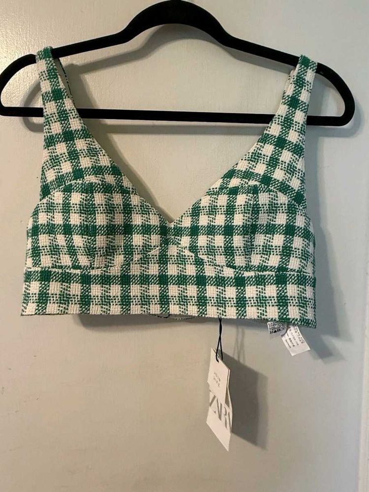 171611. Zara Green Checkered Crop Top