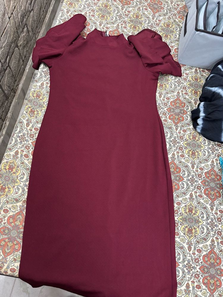 Burgundy Bodycon Midi Dress | XXL