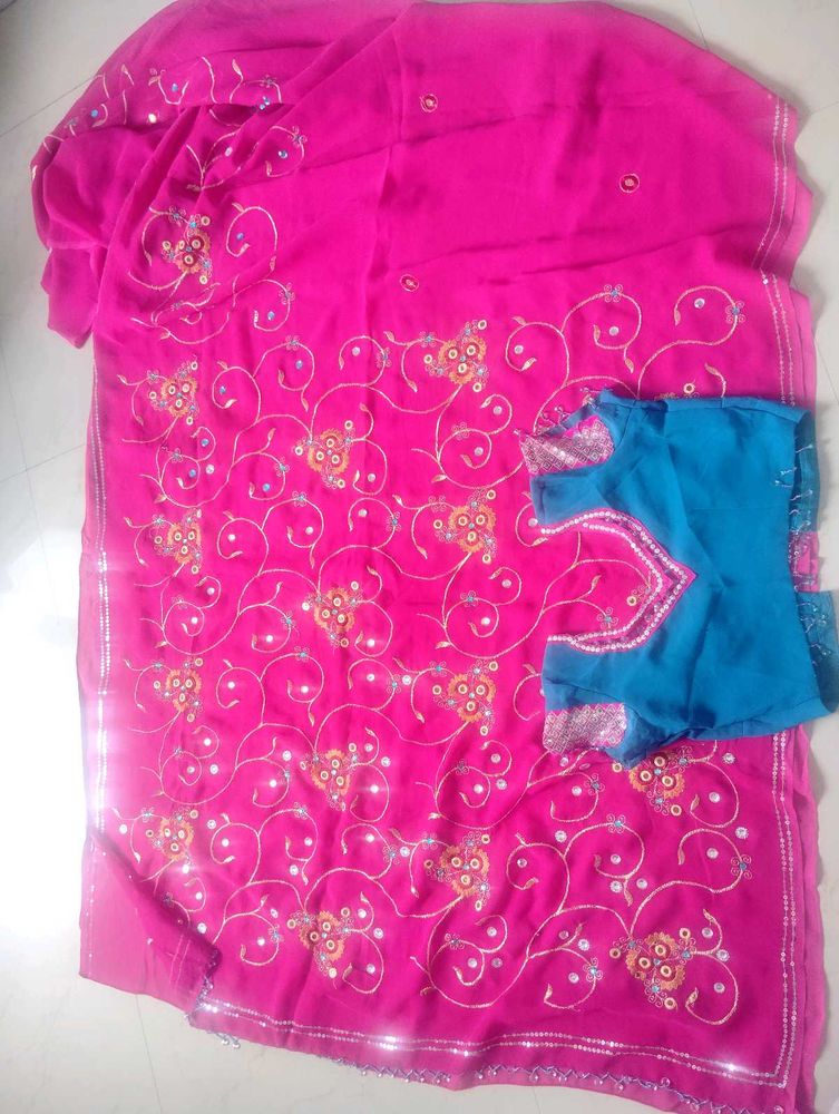 Pink Embroidered Sari with Blouse