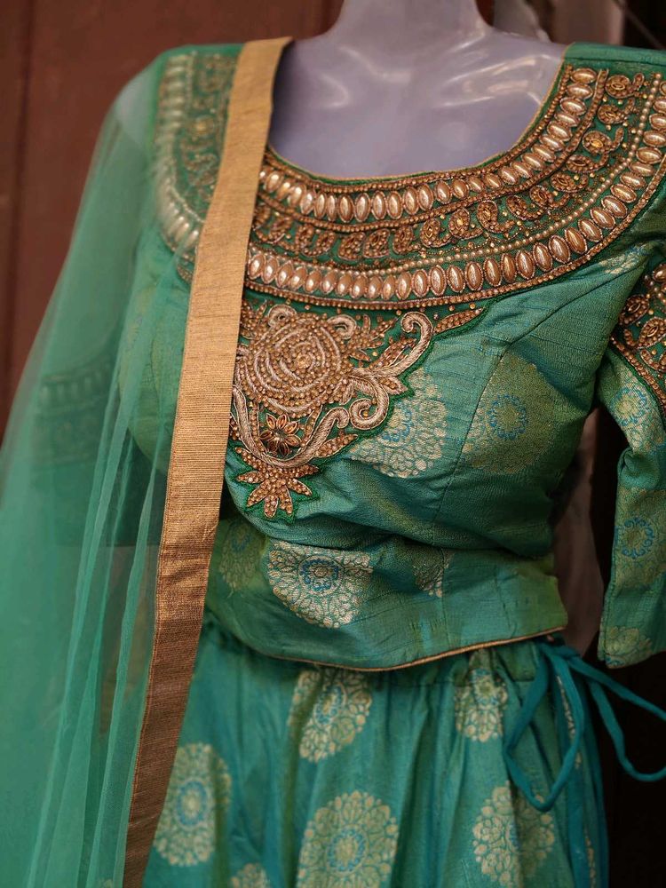 Teal &amp; Gold Indian Lehenga Choli Set