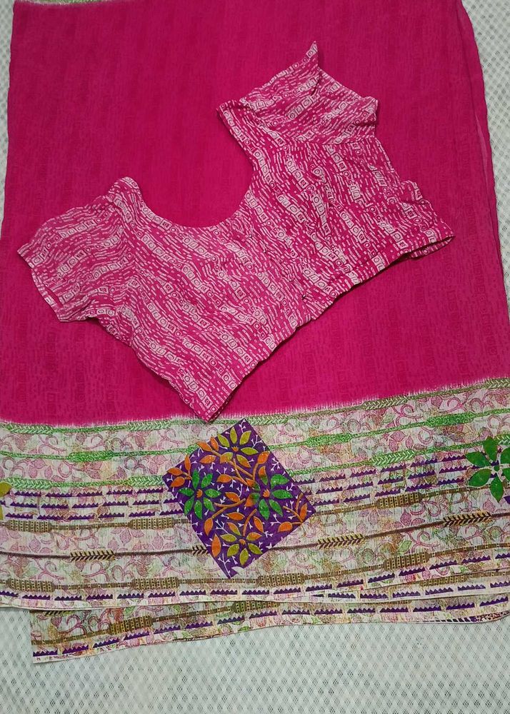 Pink Saree with Blouse