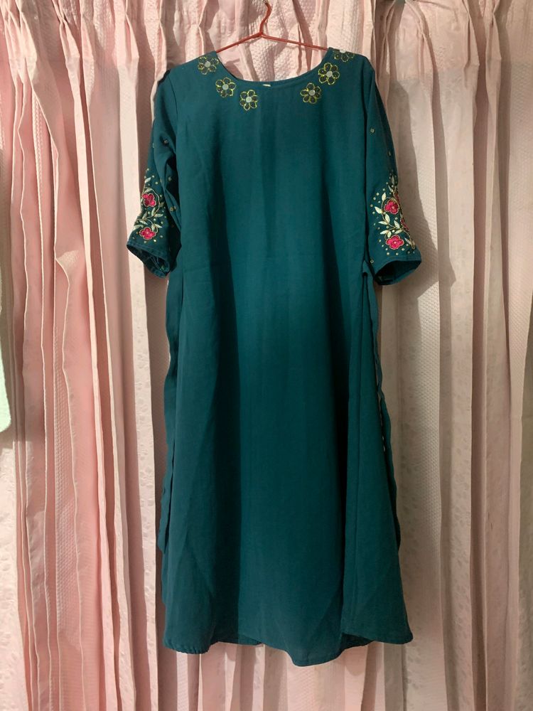 Teal Embroidered Kurti
