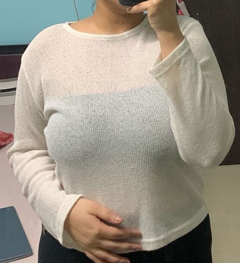 White Knit Long Sleeve Top