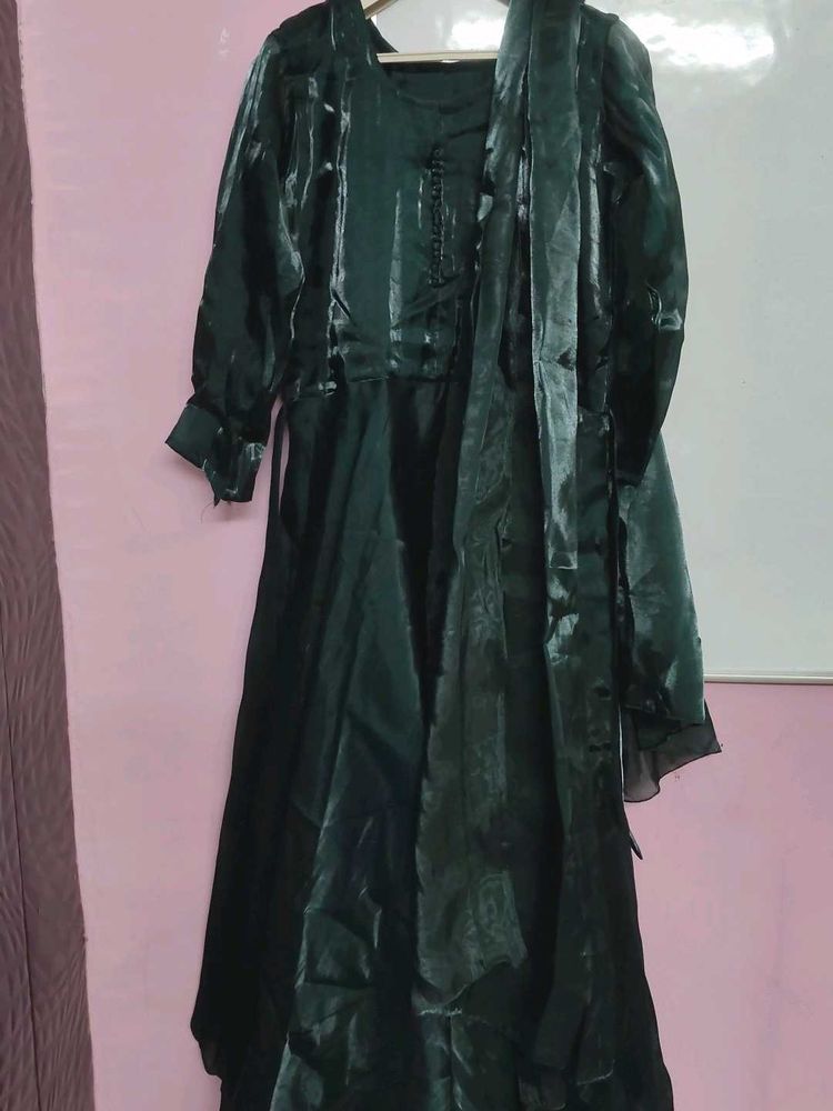 Elegant Green Frock With Duppatta Set