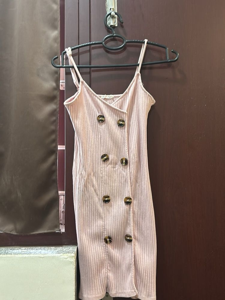 Pink Button-Front Mini Dress