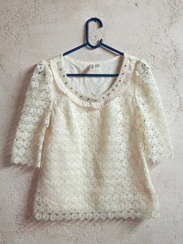 Stylish Ladies Lace Top Layered Cream
