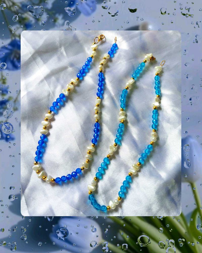 Blue &amp; Pearl Beaded Necklace