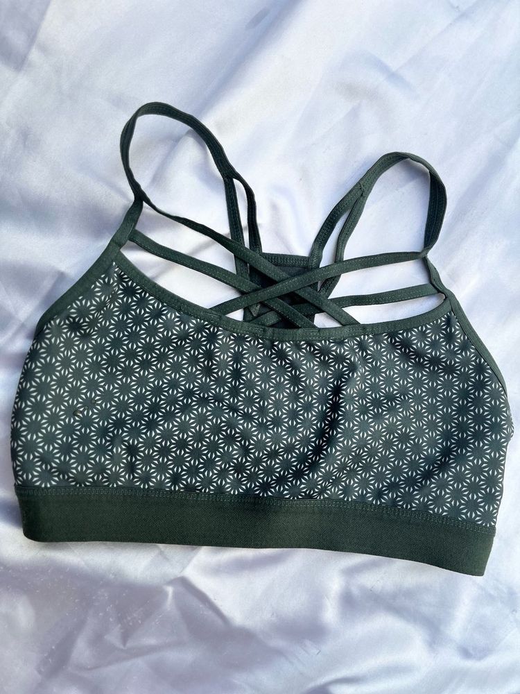 Green Patterned Sports Bra