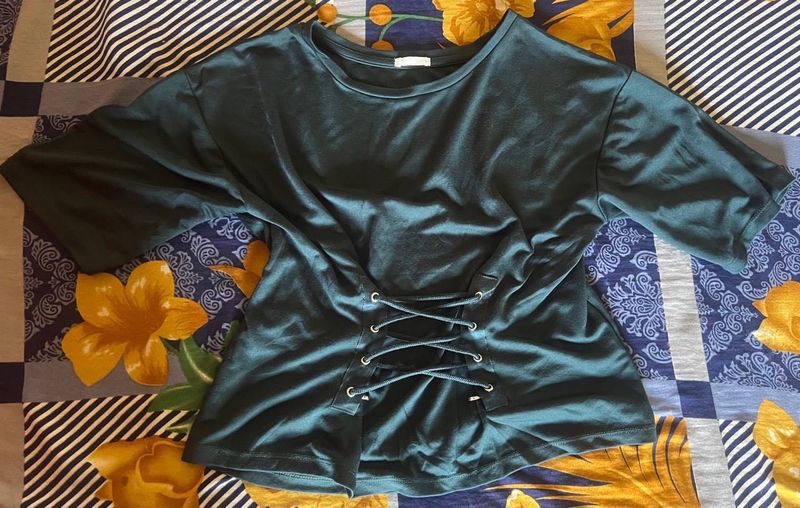 Dark Green Lace-Up Top