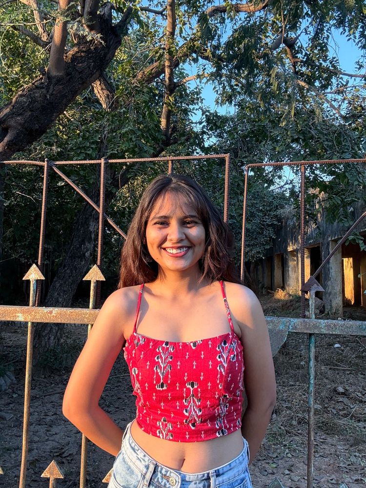 Red Printed Sleeveless Crop Top