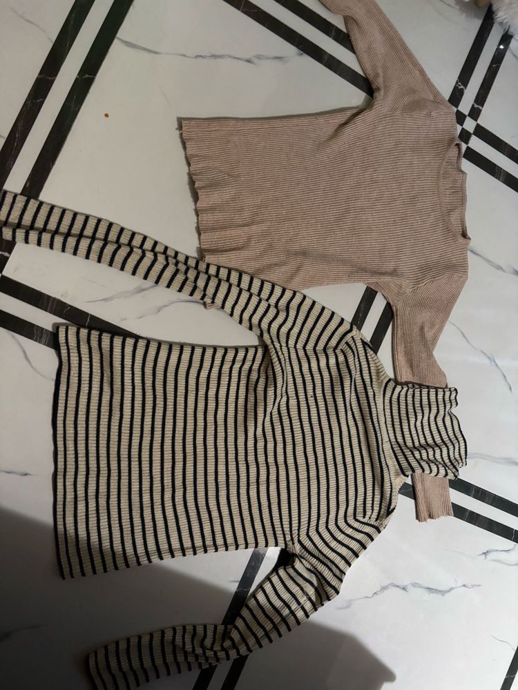 Striped &amp; Beige Knit Tops