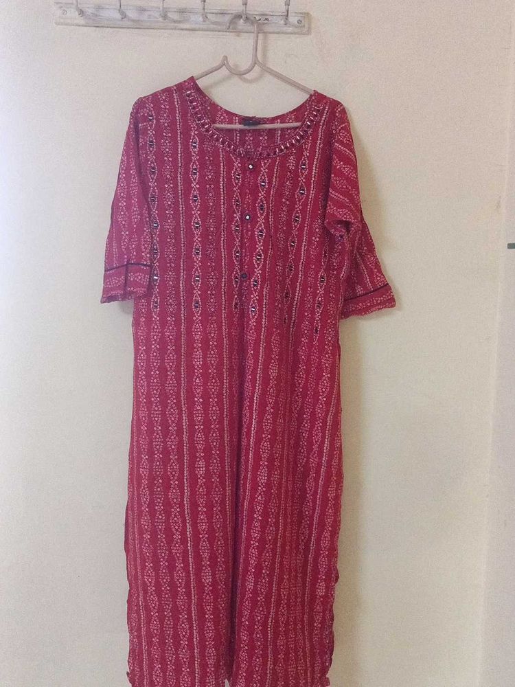 Red Embroidered Kurti