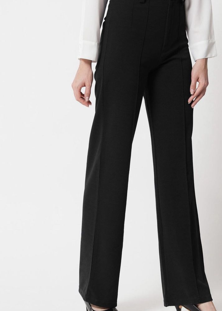 Black Straight Leg High Waist Trousers