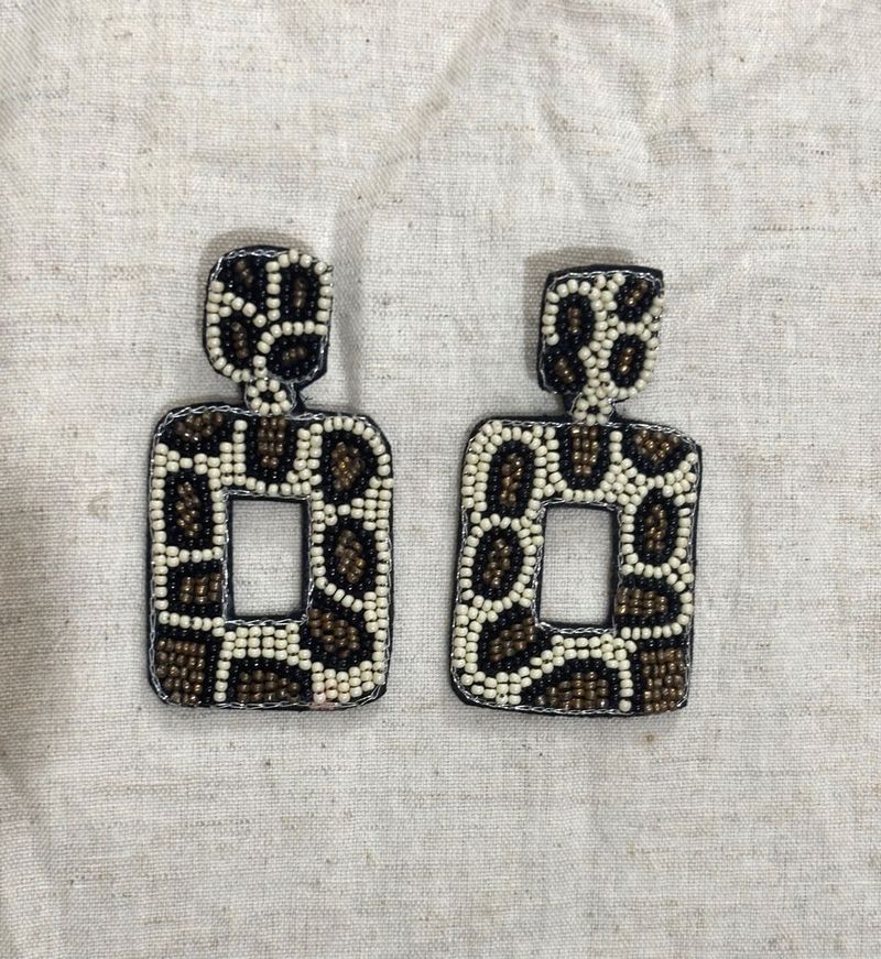 Combo Beaded Leopard Print Statement Earrings