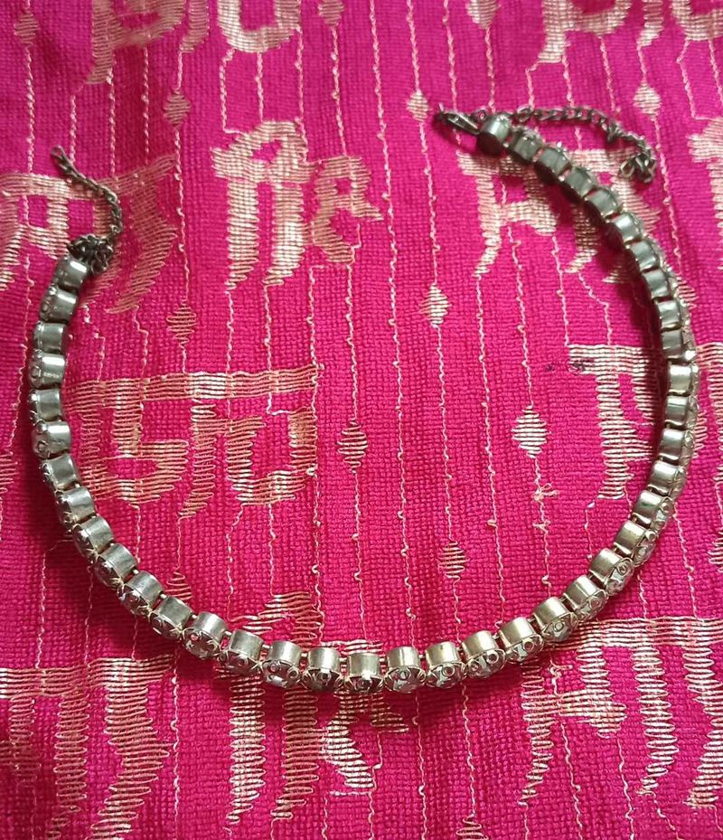 Silver Tone Rhinestone Choker Necklace