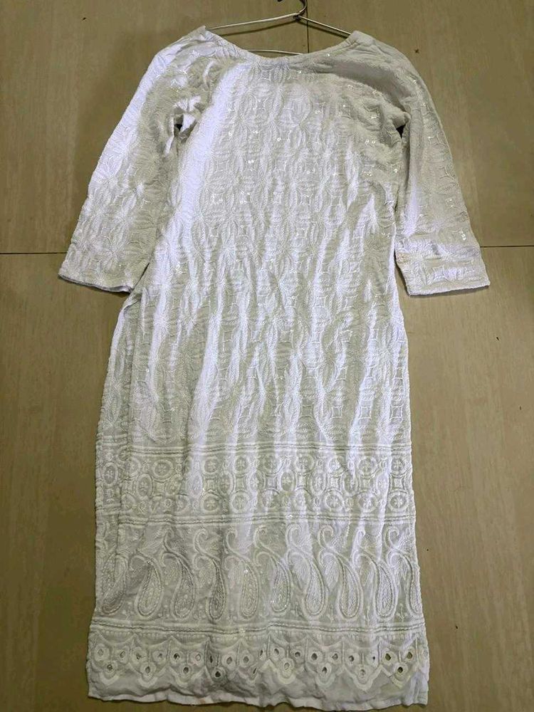 White Embroidered Kurta with plazzo set