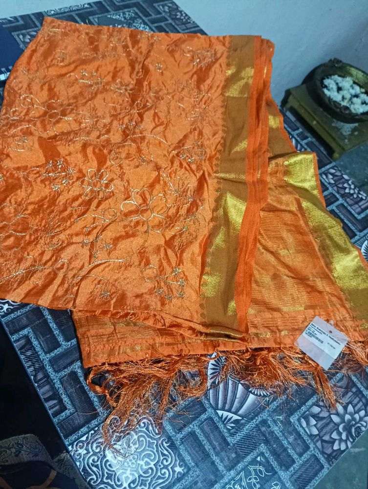 Orange Embroidered Dupatta