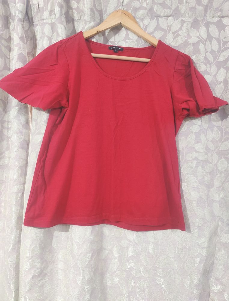 Chemistry Women Red Solid Pure Cotton Top