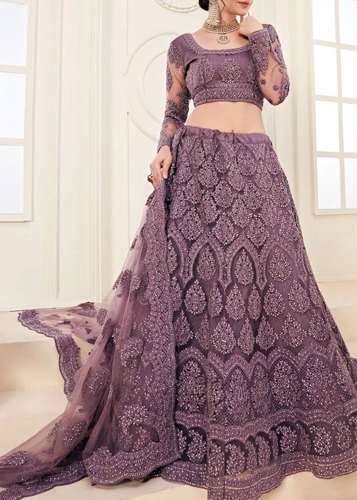 Semi Stitched purple Embroidered Lehenga Choli