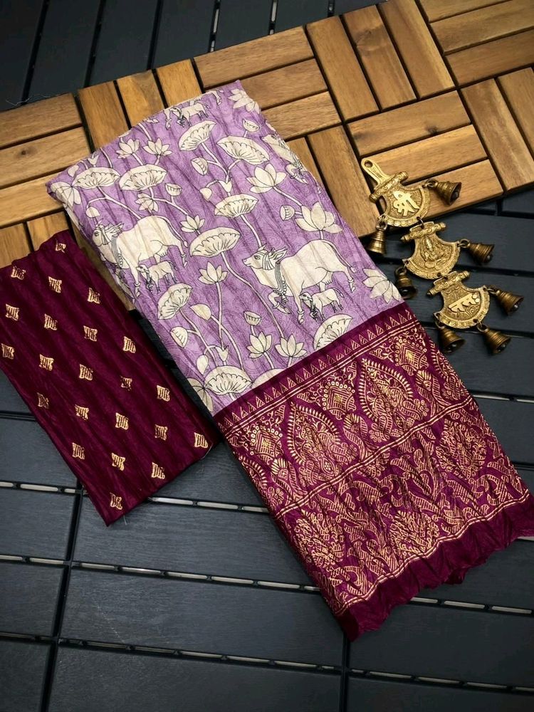 New Crushed Patola Kalamkari Saree