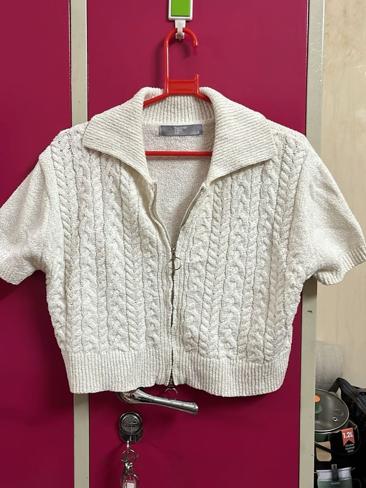 Textured Zip-Up Cardigan