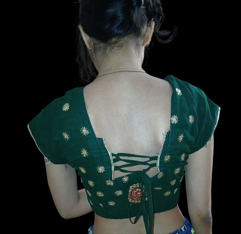 Green Embroidered Saree Blouse