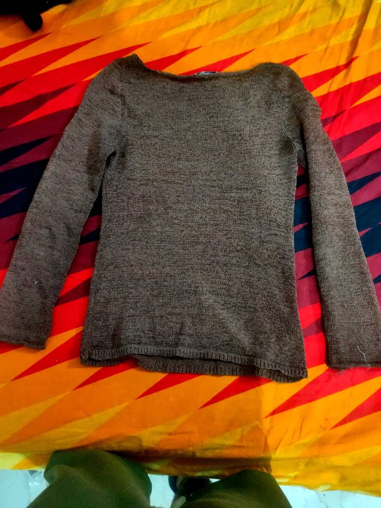 Brown Knit Long Sleeve Top
