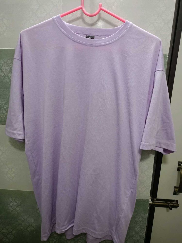 Oversized Lavender Cotton T-Shirt Casual Crew Neck