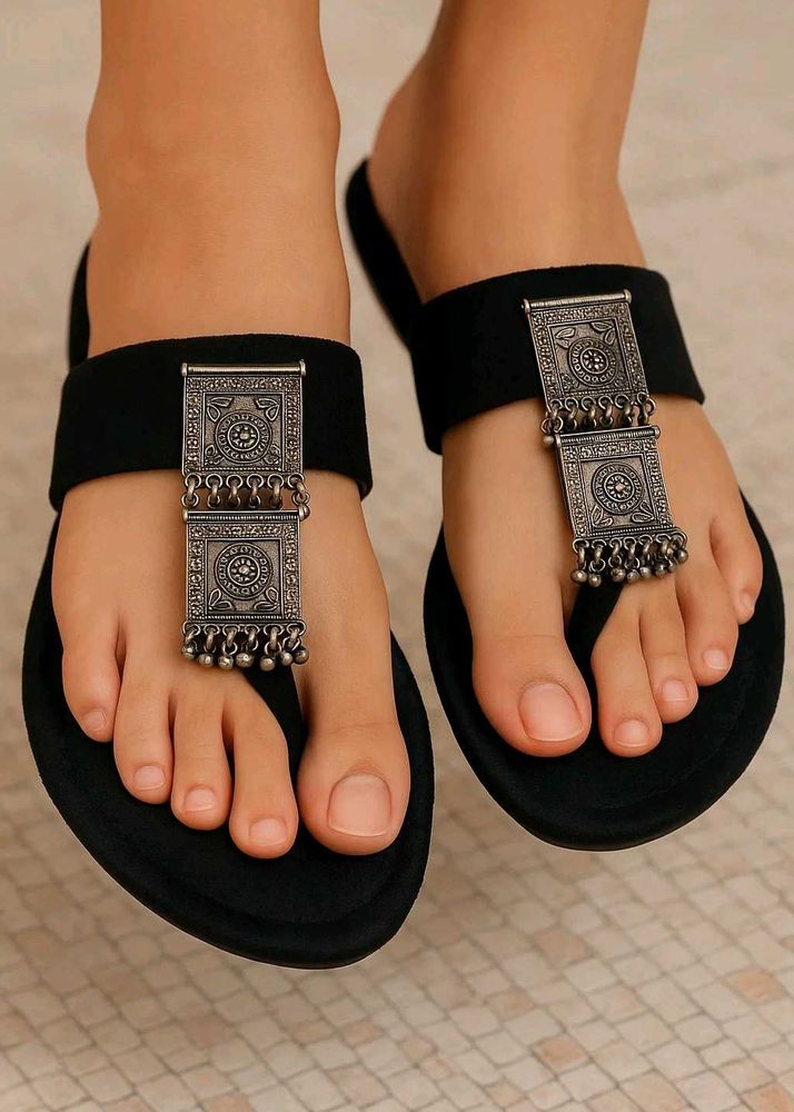 Black Flats with Silver Detail