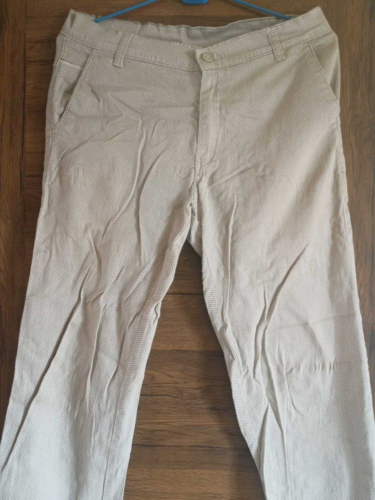 Beige Patterned Casual Pants