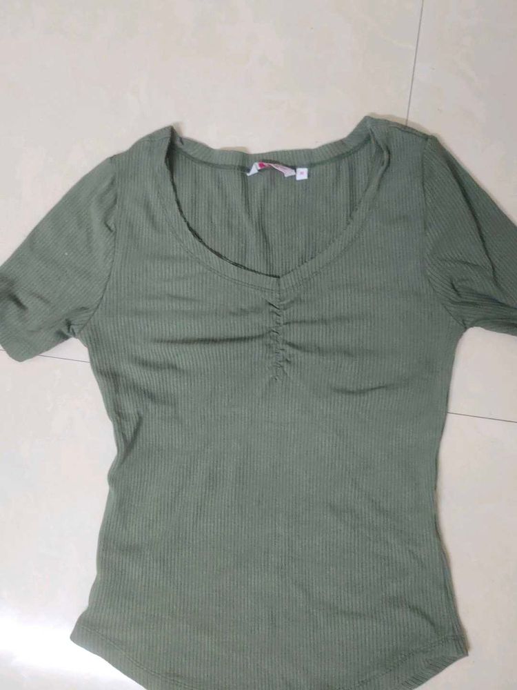 Olive Green Ribbed Top