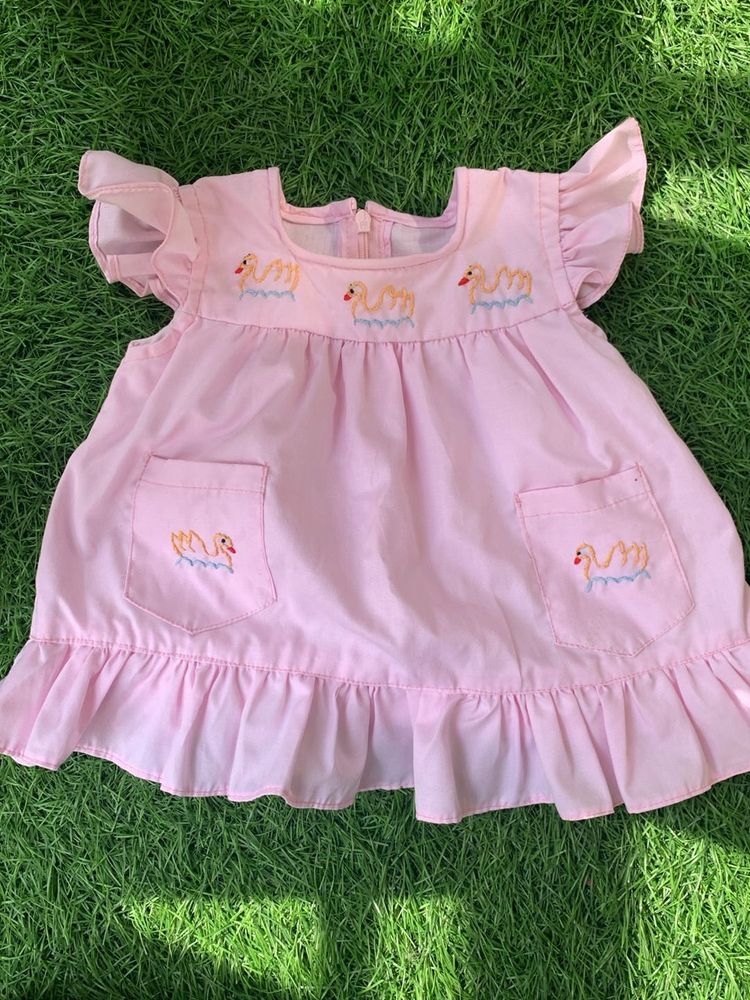 Baby Pink Dress With Hand Embroidery