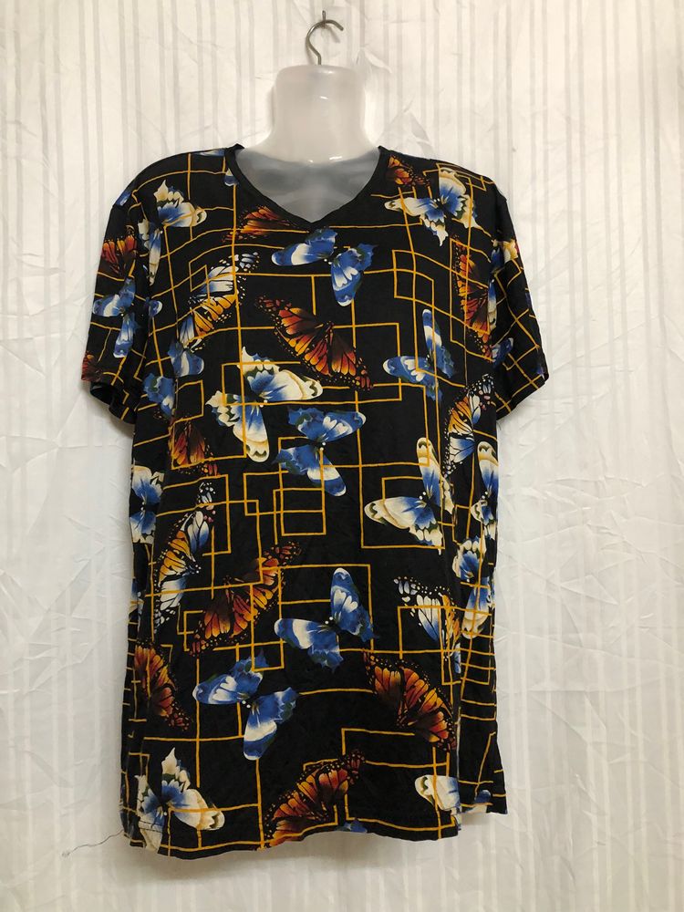 Black Printed Short Sleeve Tops