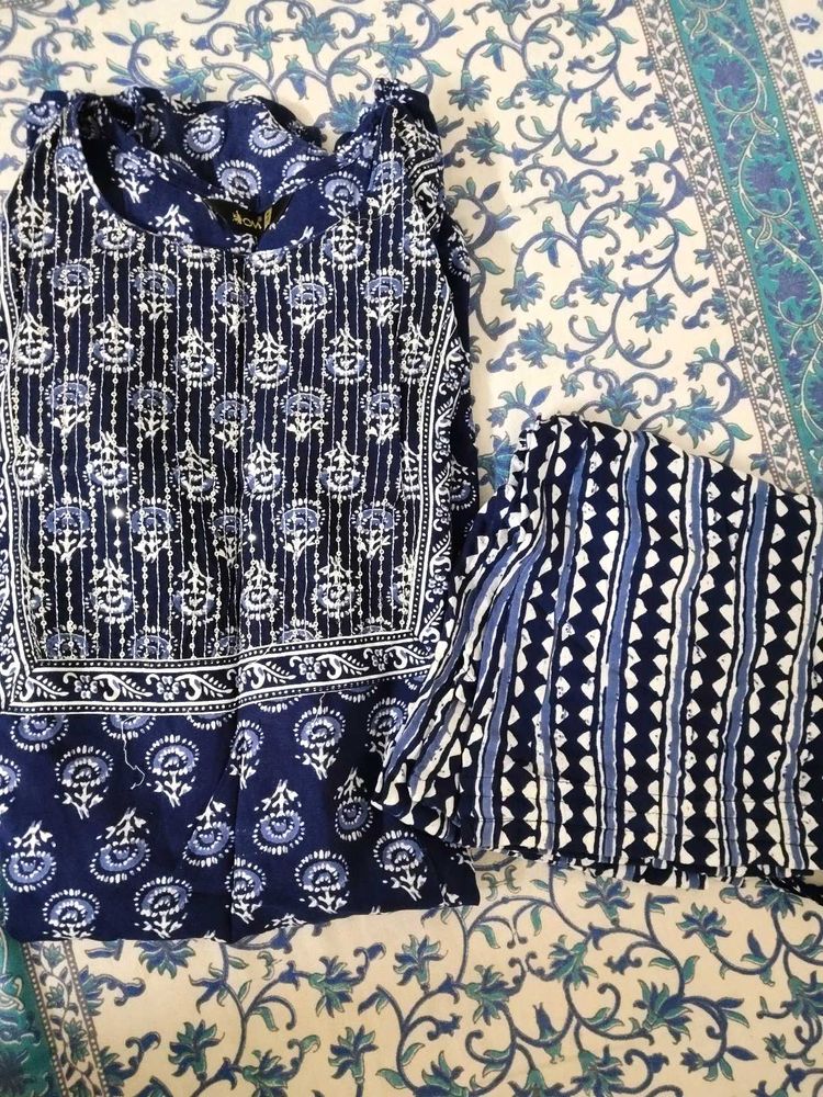 Blue Printed Kurta Set