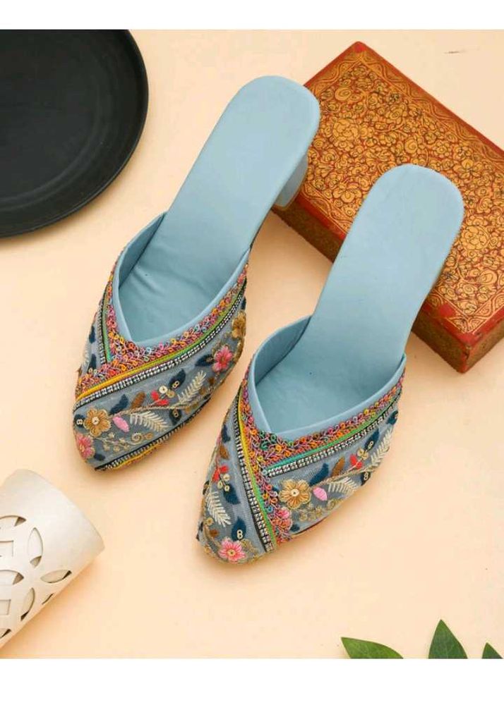 Embroidered Blue Mules