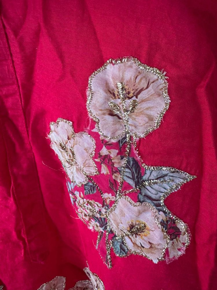 Pink Floral Embroidered Kurti