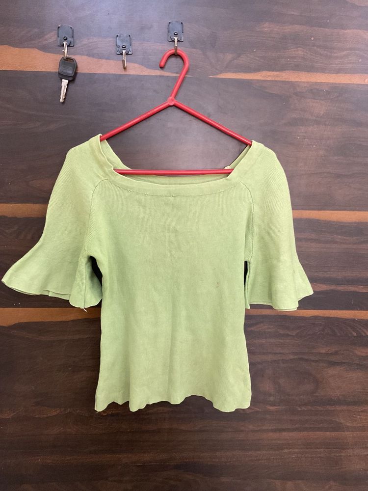 Green Flared Sleeve Top