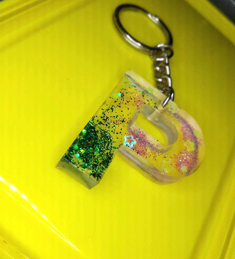 P Letter Keychain Resin Art