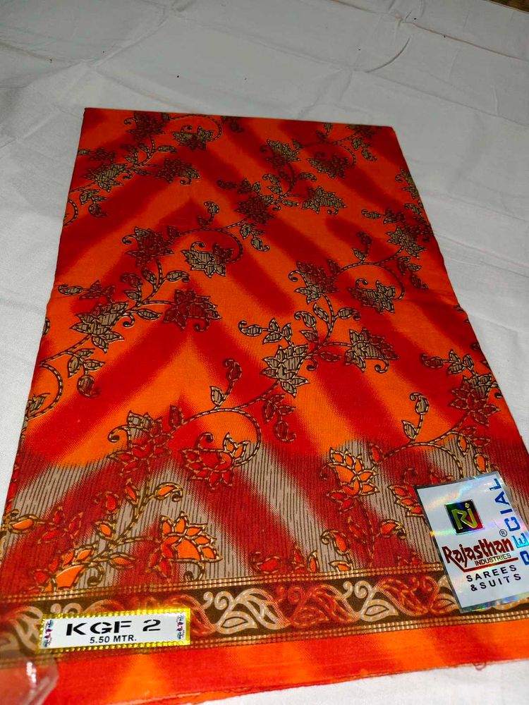 Orange Floral Print Saree