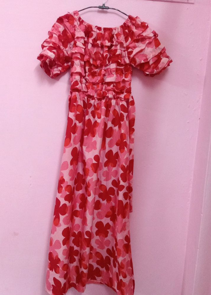 A RED ND PINK COLOUR ONE PIECE LONG DRESS!!!💓💓