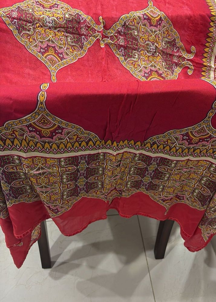 Red Printed Dupatta And Embroidery