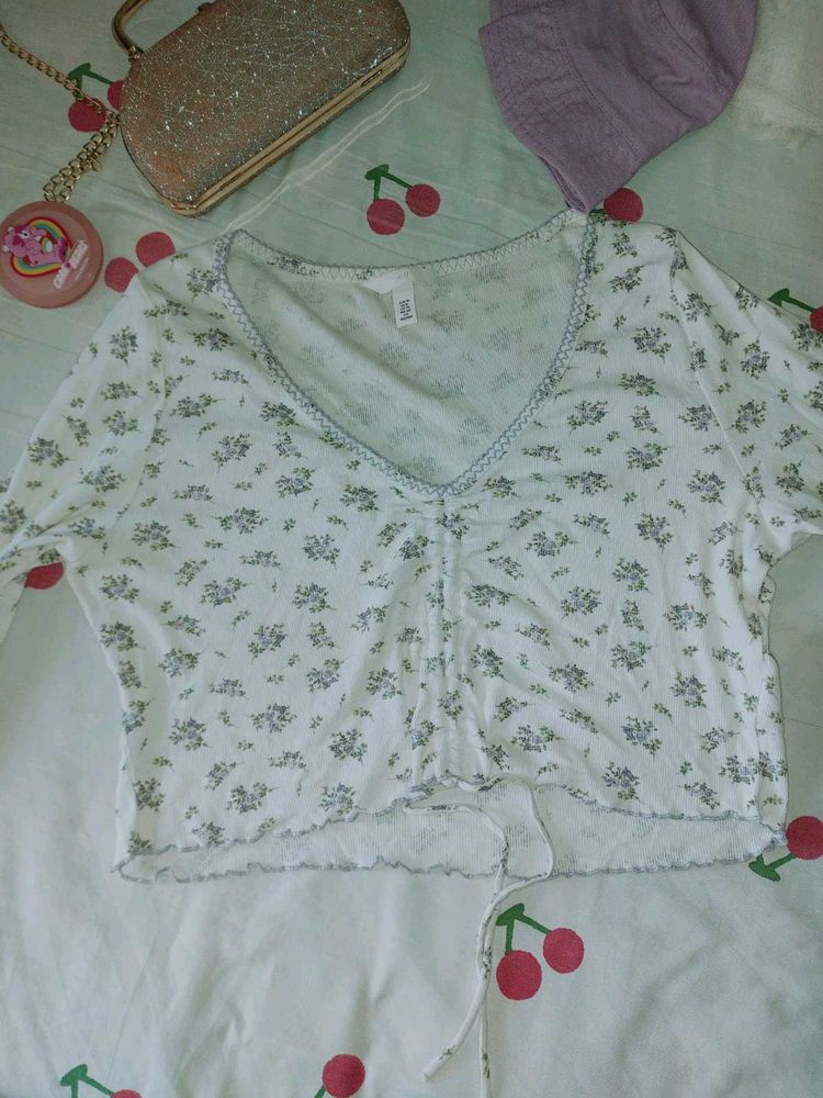 V-neck drawstring top