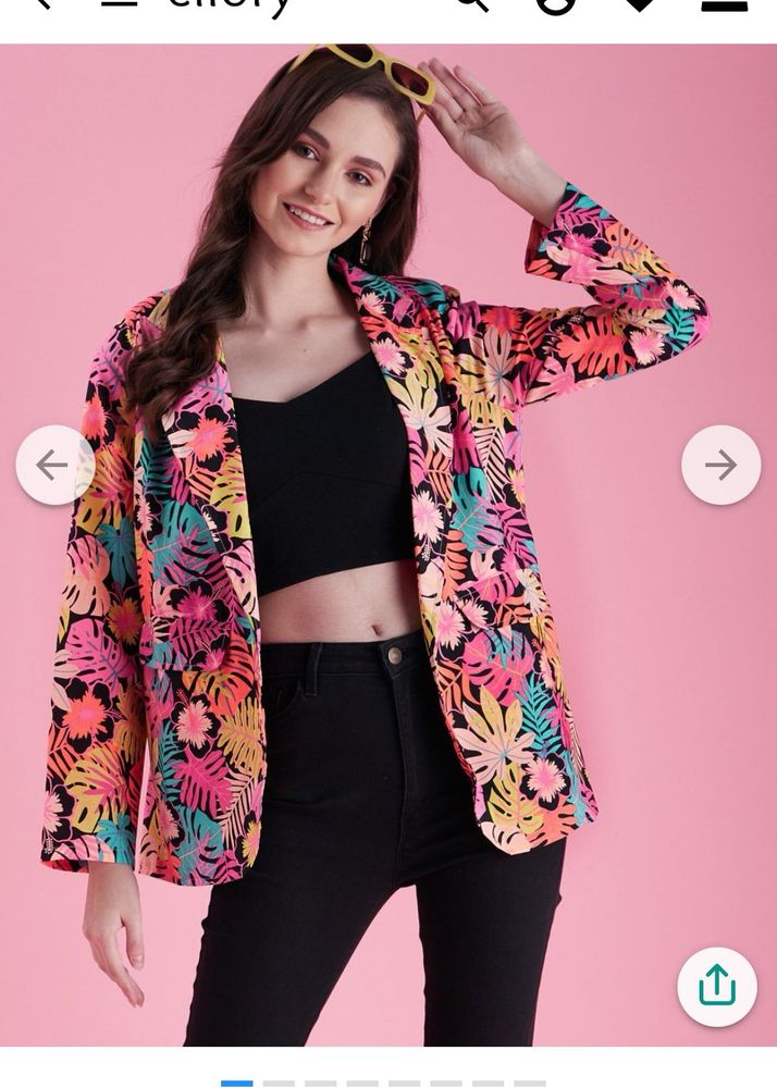 Tropical Print Open Front Blazer