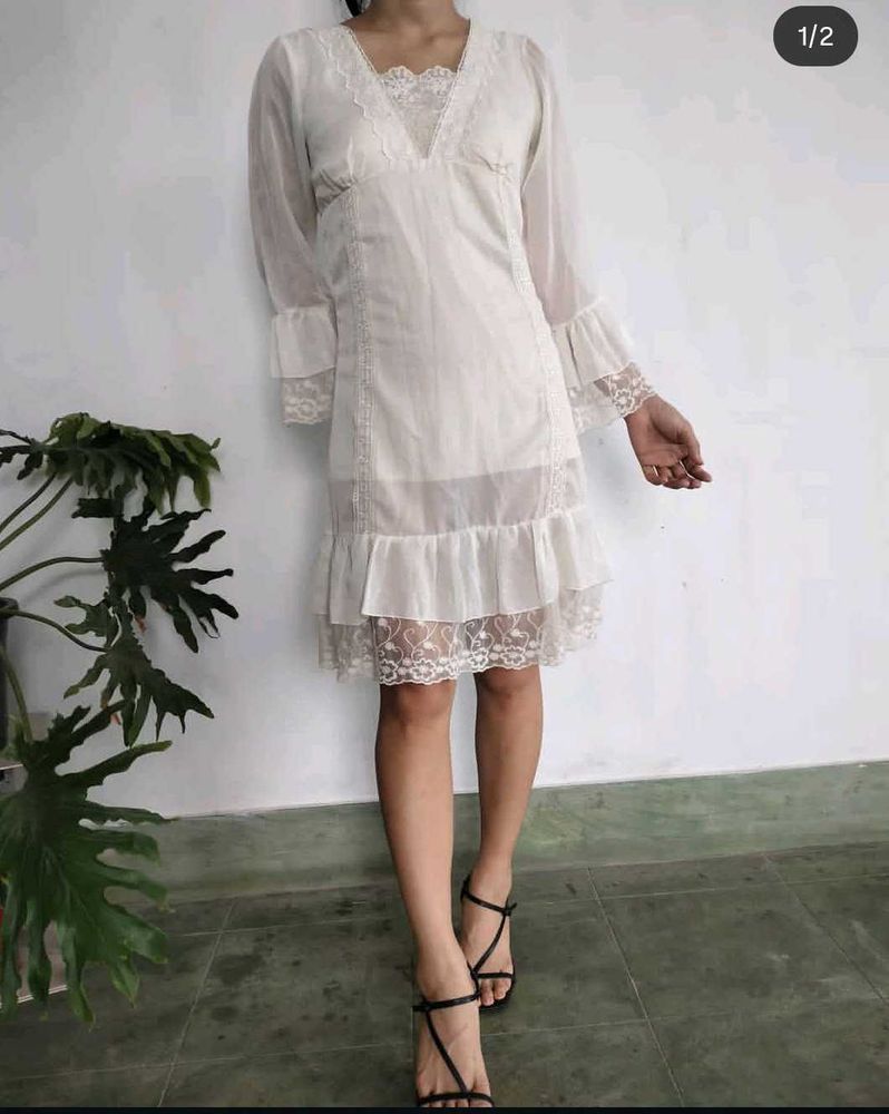 White Lace Trim Dress