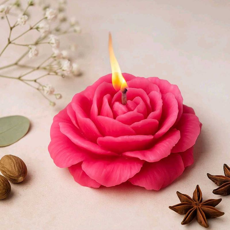 Rose Flower 2 Candles Handmade With Stand