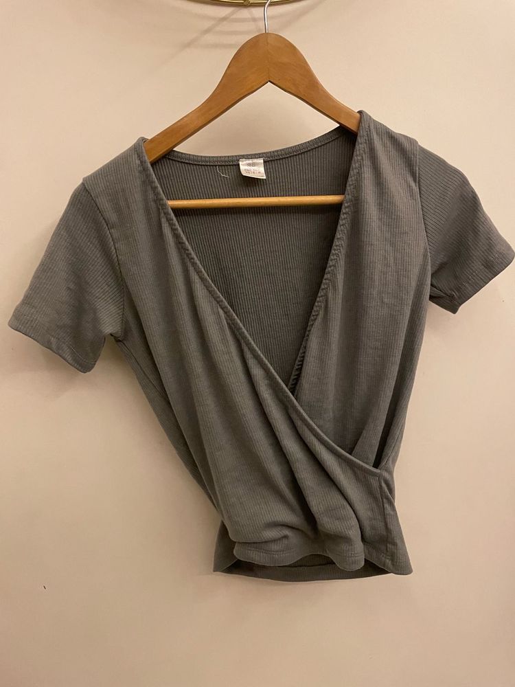 Gray Wrap Top