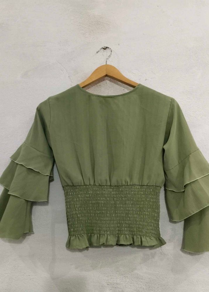 Olive Green Ruffle Sleeve Top