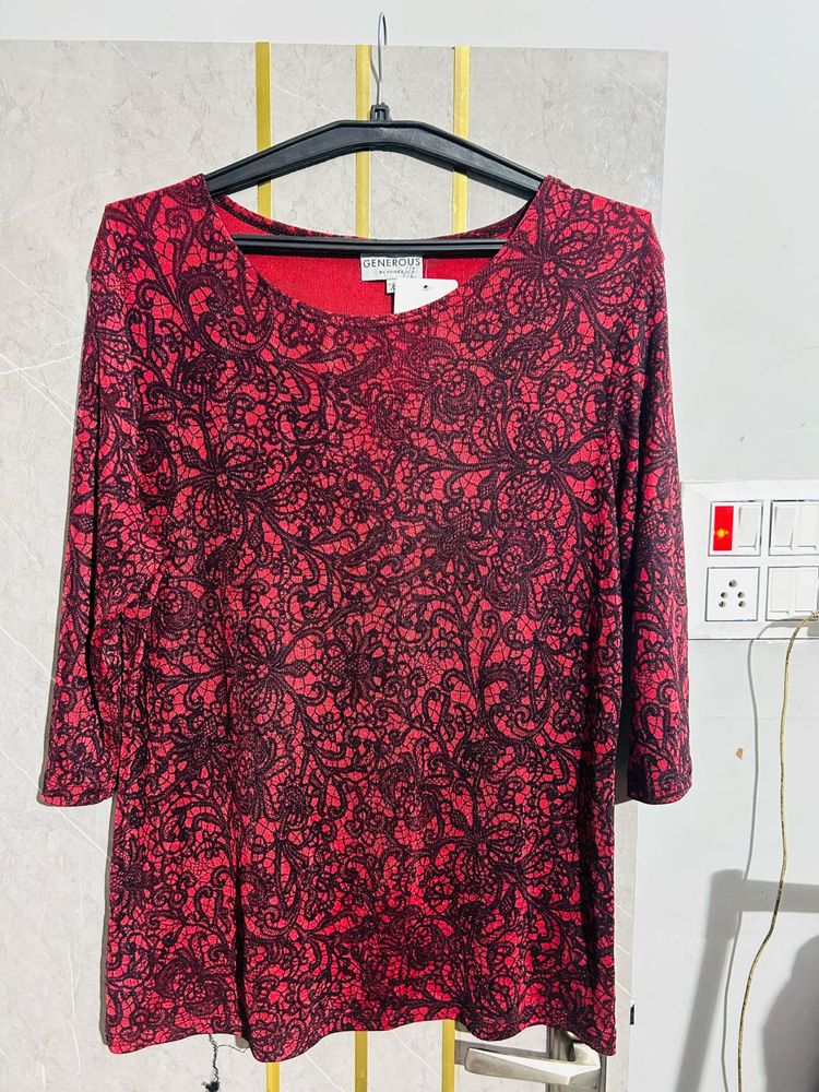 Red &amp; Black Floral Top