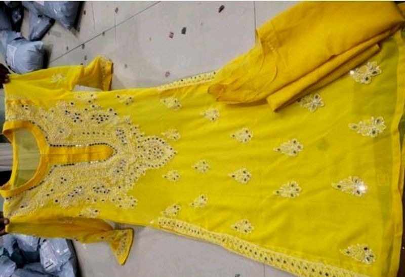 Yellow Chikenkari Kurti