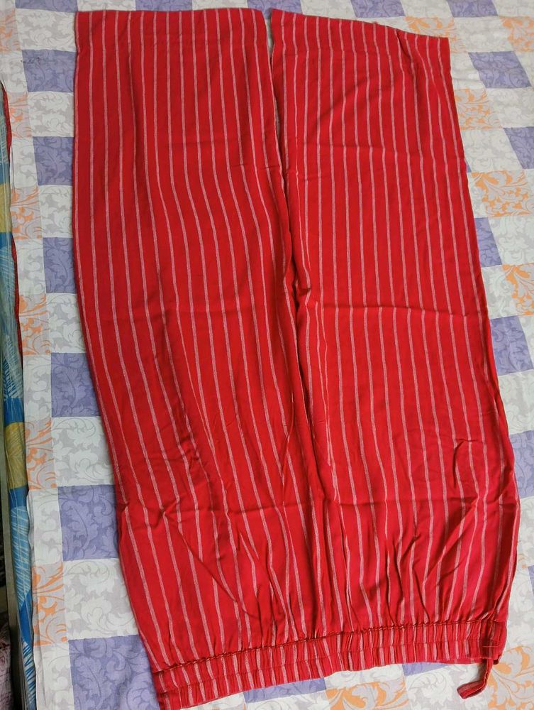 Red With White Strip Straight Palazzo For Daily U
